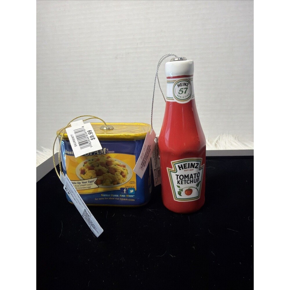 Set 2 Spam & Ketchup Holiday Ornament  Christmas Collectible RUZ NWT